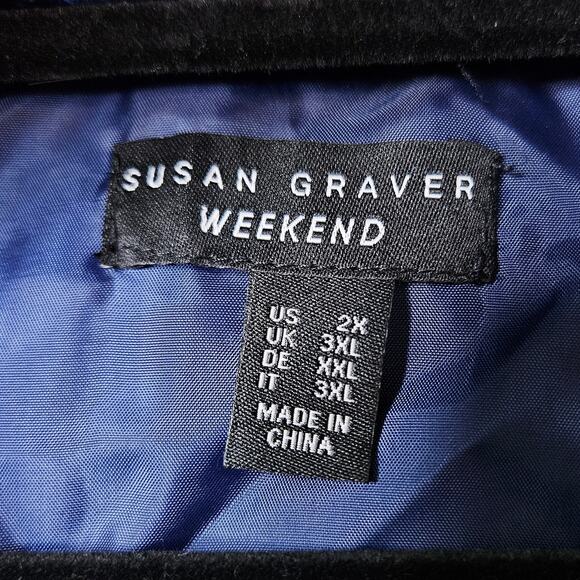 Susan Graver Hooded Puffer Quilted Vest Size 2X XXL Blue Abstract Winter Cozy - Picture 3 of 14